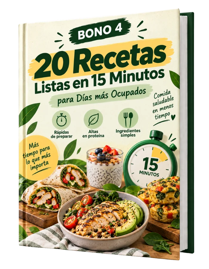 Guía digital de recetas rápidas junto a un temporizador